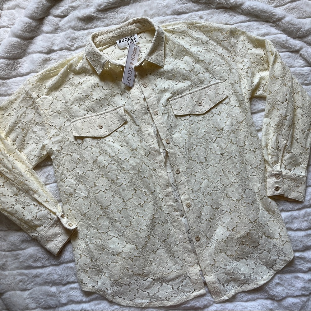 NWT Piper & scoot lace oversized Shacket Medford oversized lace blouse cream